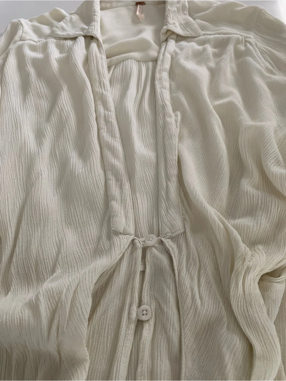 Free People Worlds Apart Cream Tie-Front Long Sleeve Tunic Cover Up, Duster, XL